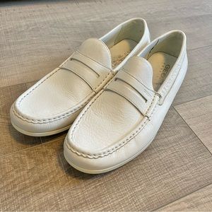 Geox Respira white leather shoes / slip on loafers, driving shoes 12 European 45
